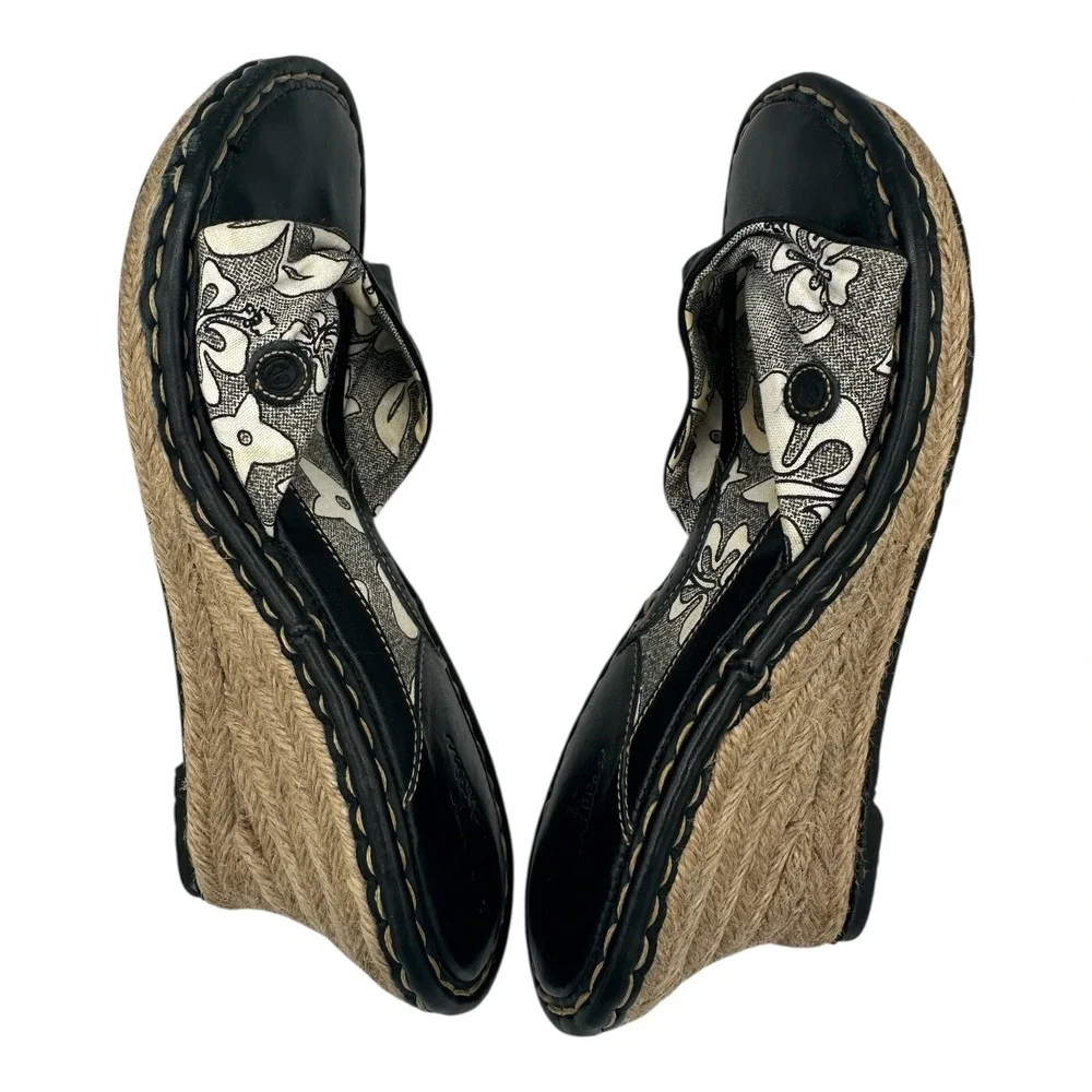 Born Womens‎ Black Floral Wedge Espadrille Sandals Size 8